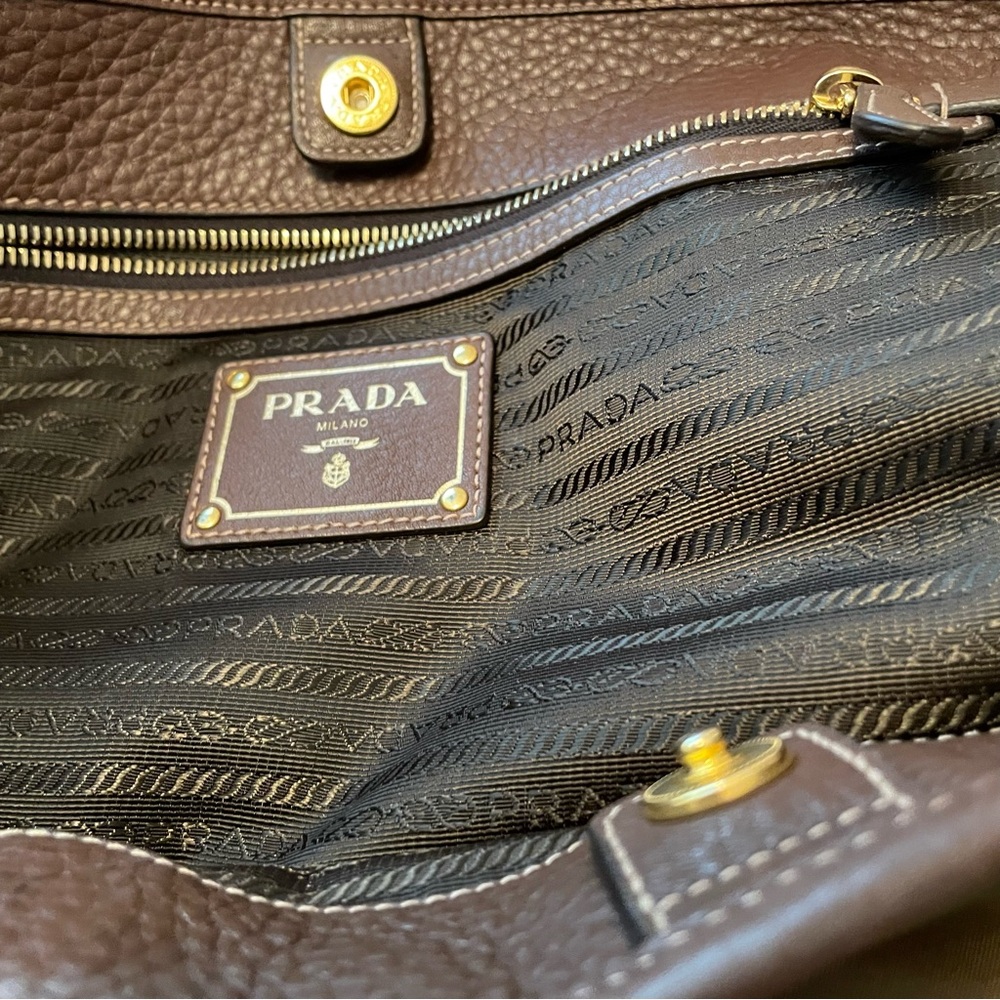 Prada‎ Tessuto Nylon Calf Leather Trim Convertible Tote Chocolate Brown - Picture 10 of 13